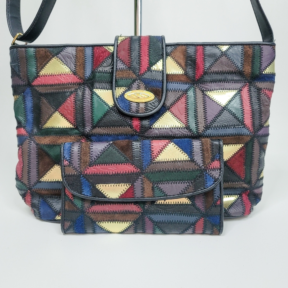 La Covina Vintage Leather Patchwork Purse And Wallet Set